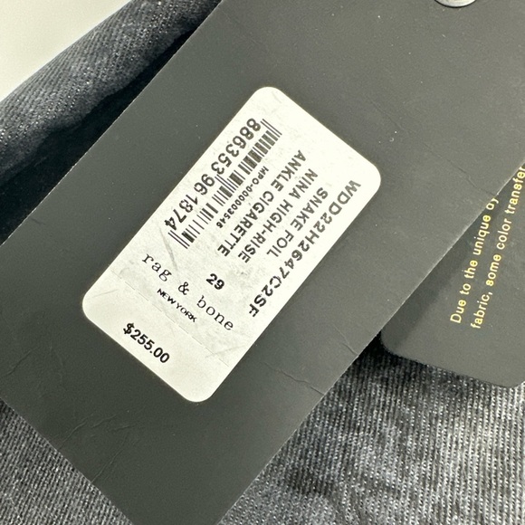 Rag & Bone Nina Snake Foil High Rise Ankle Cigarette Jeans Size 29 $255 - Picture 4 of 9